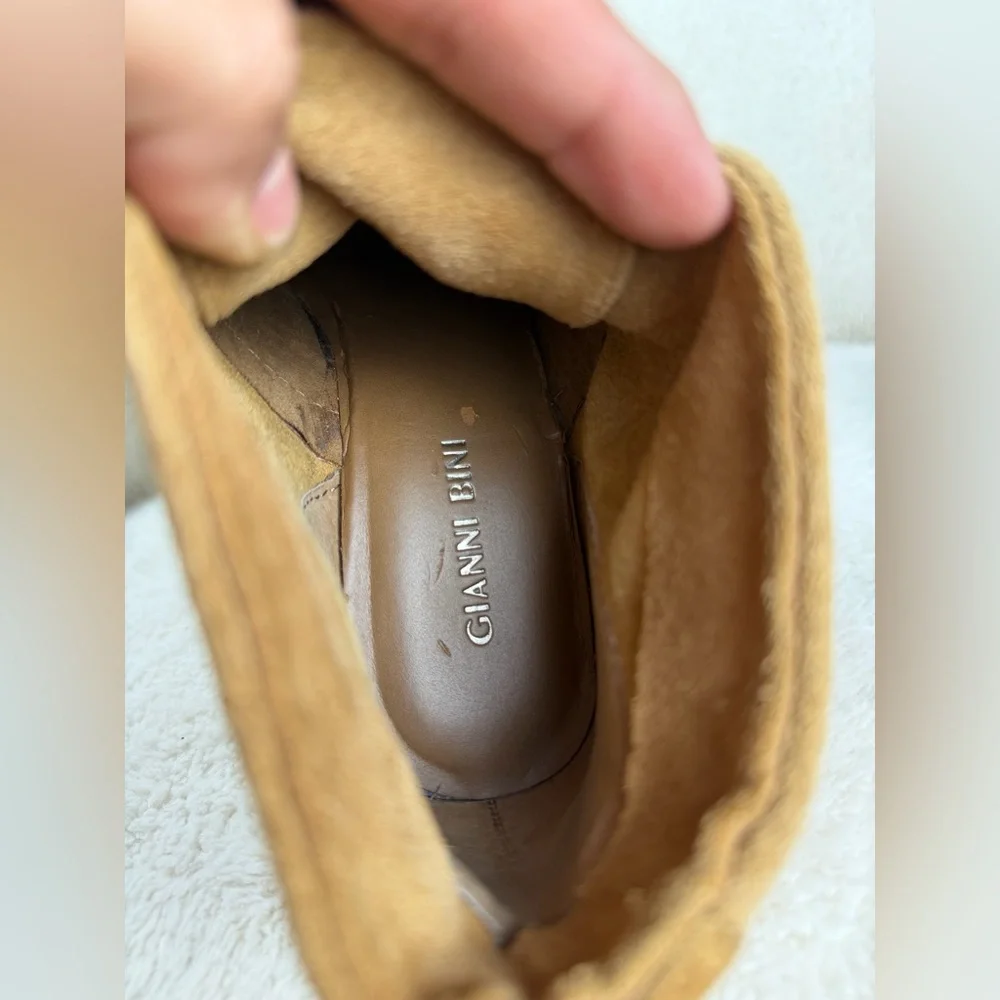 Gianni Bini Camel Suede Wedge Ankle Boots - Picture 9 of 11